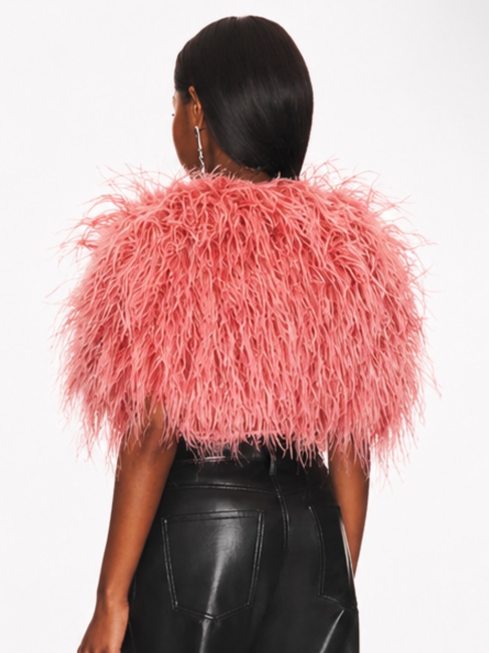 Adrienne Landau Ostrich Feather Coral Pink Button Front Capelet Cover Up Jacket - Picture 3 of 10